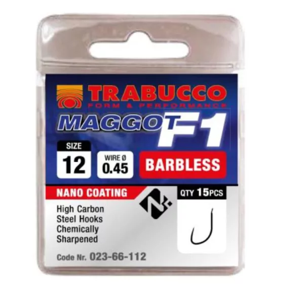 Trabucco F1 Maggot 12 s lopatkou, Háčik bez protihrotu 15ks