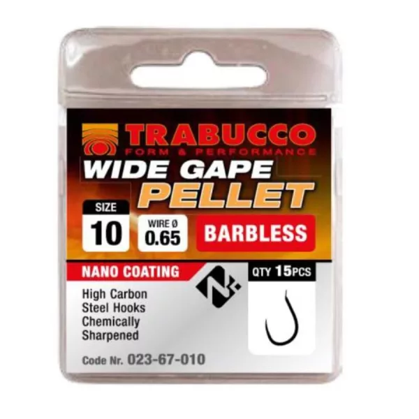 Trabucco Wide Gape Pellet 16 s lopatkou, Háčik bez protihrotu 15ks