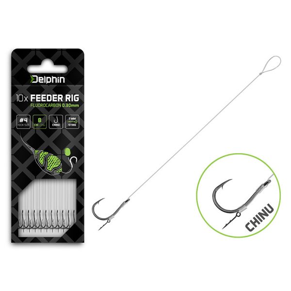 Delphin Fluoro Sting Feeder Rig 8cm Fluorocarbon Nadväzec 4 Chinu Háčik 10ks