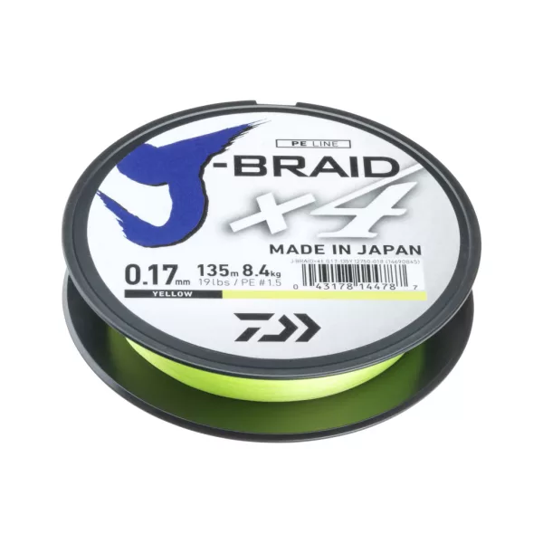Daiwa J-Braid X4 Sárga 0,15mm 135m Fonott Főzsinór