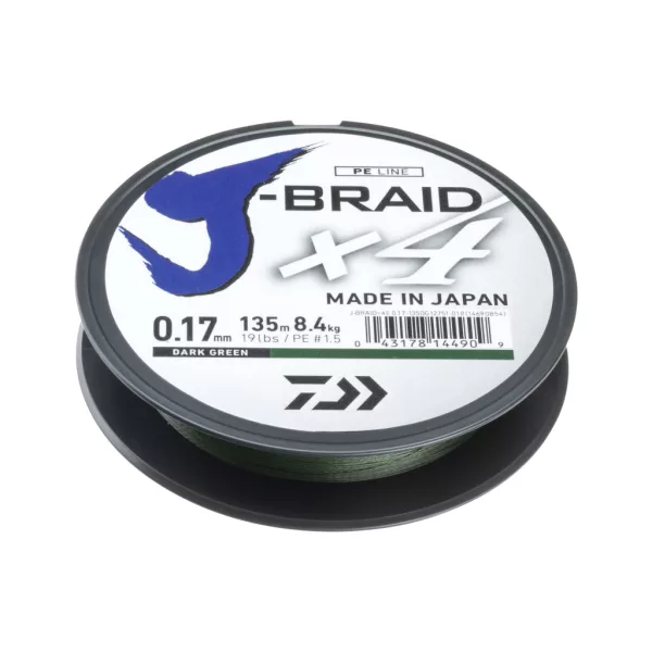 Daiwa J-Braid X4 Sötétzöld 0,25mm 135m Fonott Főzsinór