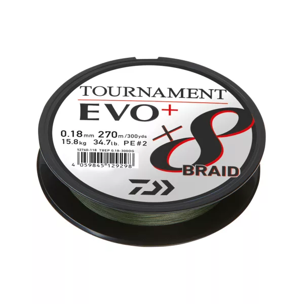 Daiwa Tournament X8 Braid Evo+ Sötétzöld 0,18mm 270m Fonott Főzsinór