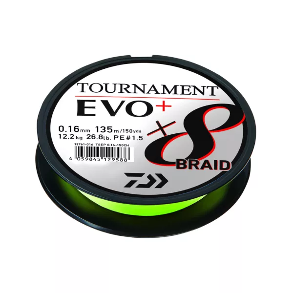 Daiwa Tournament X8 Braid Evo+ Chartreuse 0,14mm 900m Fonott Főzsinór