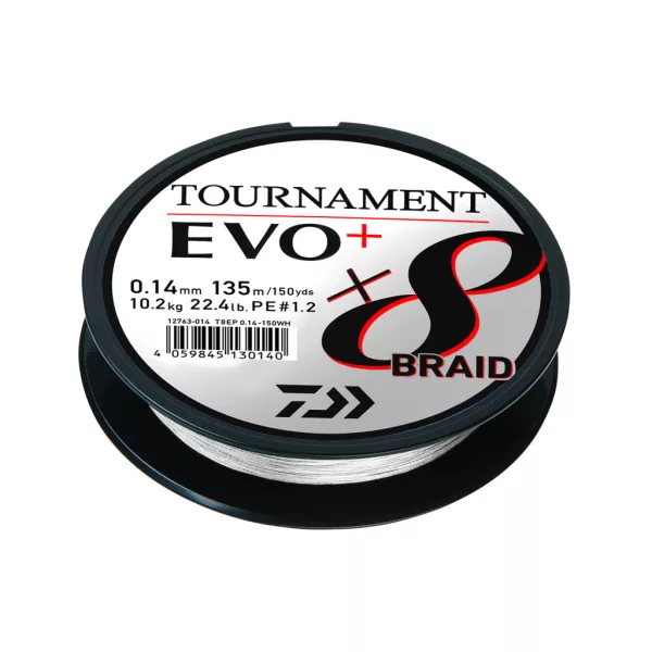 Daiwa Tournament X8 Braid Evo+ Fehér 0,12mm 135m Fonott Főzsinór