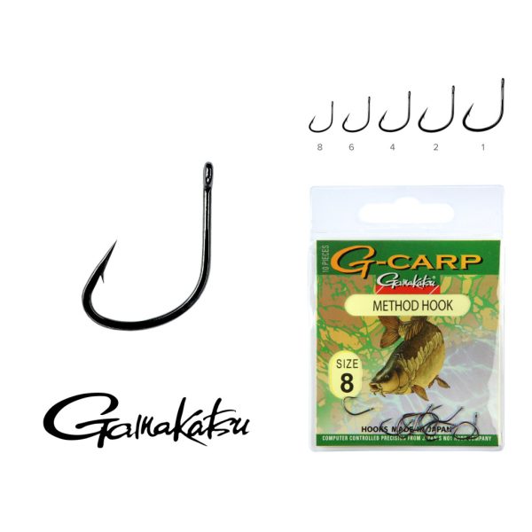 Gamakatsu G-Carp method Čierny 8 10ks/balenie S očkom S protihrotom Feeder háčik