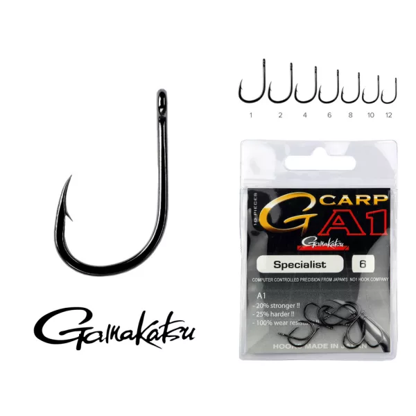 Gamakatsu G-Carp A1 Specialist Čierny 6 10ks/balenie S očkom S protihrotom Feeder háčik