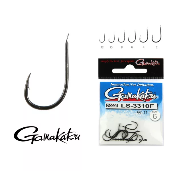 Gamakatsu LS-3310F/008 N/L Čierna 8 11ks/balenie Feederový háčik s lopatkou a protihrotom