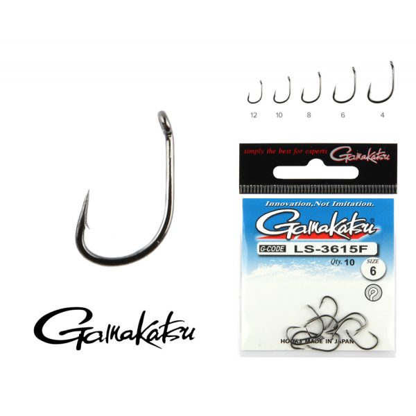 Gamakatsu LS-3614F/012 N/L Čierny 12 12ks/balenie Feeder háčik s očkom a protihrotom