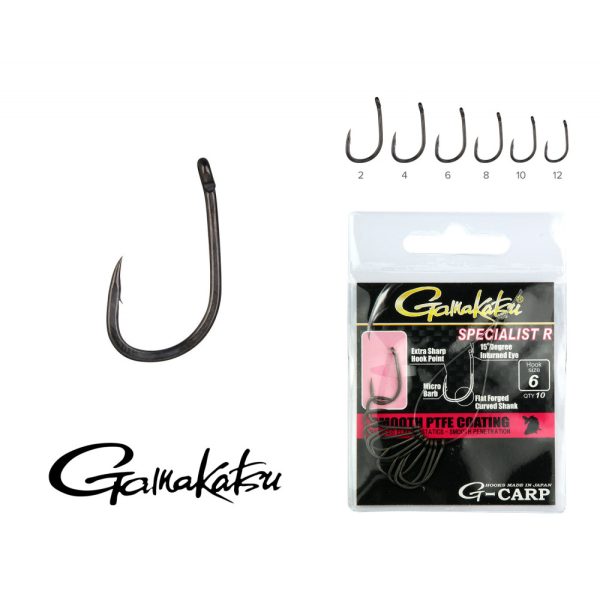 Gamakatsu G-Carp Specialist R Čierny 4 10ks/balenie S očkom S protihrotom Feeder háčik