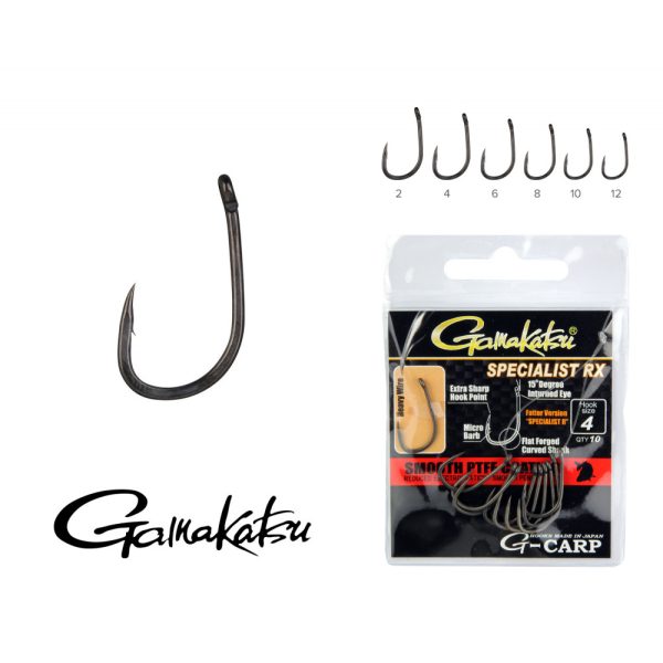 Gamakatsu G-Carp Specialist RX Čierny 6 10ks/balenie S očkom Mikro protihrot Háčik na boilies