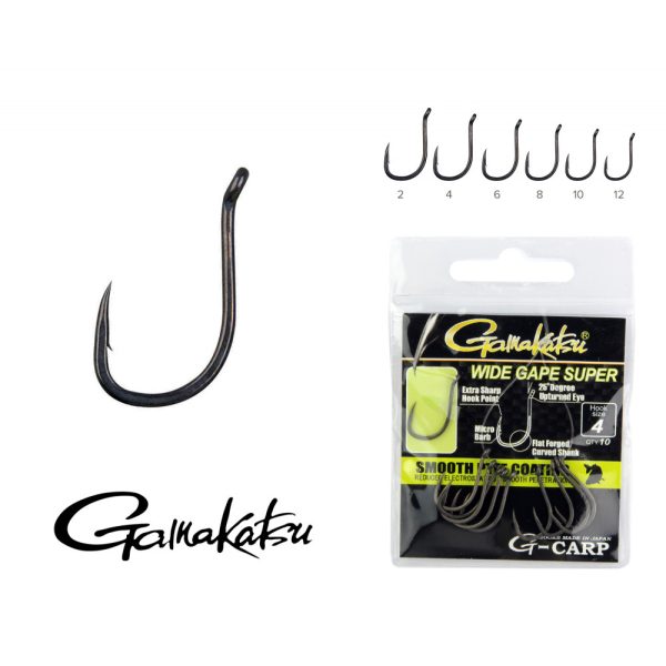 Gamakatsu G-Carp Wide Gape Super Čierny 2 10ks/balenie S očkom Mikro protihrot Háčik na boilies