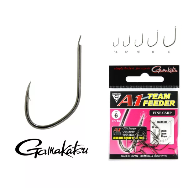 Gamakatsu A1 Team Feeder Fine Feeder Čierna 16 15ks/balenie Feederový háčik s lopatkou a protihrotom