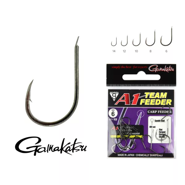 Gamakatsu A1 Team Feeder Fine Carp Čierna 8 15ks/balenie Feederový háčik s lopatkou a protihrotom