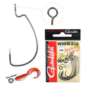   Gamakatsu Worm-330 Bottom Jigging Čierna 4/0 5ks/balenie Háčik na dravce s očkom a protihrotom