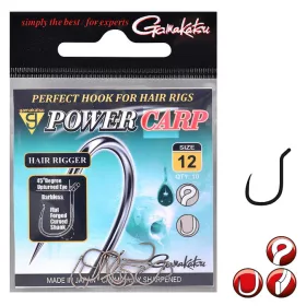   Gamakatsu Power Carp Hair Rigger Čierna 14 10ks/balenie Feeder háčik s očkom a protihrotom
