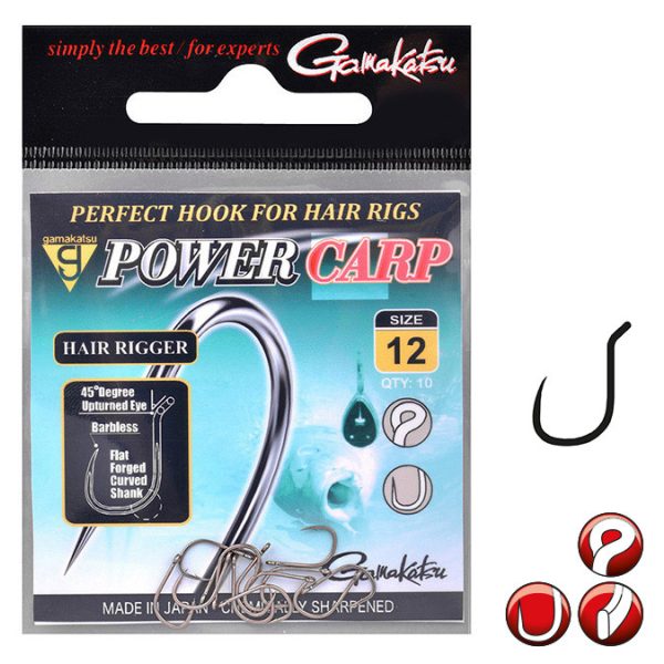 Gamakatsu Power Carp Hair Rigger Čierna 14 10ks/balenie Feeder háčik s očkom a protihrotom