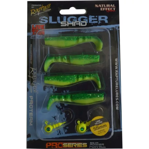Rapture Slugger Shad Set 5,5cm Limetkovo žltá 4+2ks Súprava Umelých Nástrah