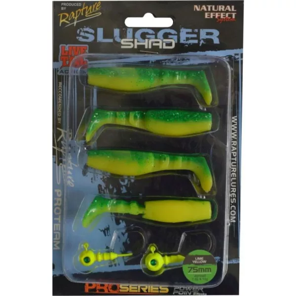 Rapture Slugger Shad Set 7,5cm Limetkovo žltá 4+2ks Súprava Umelých Nástrah