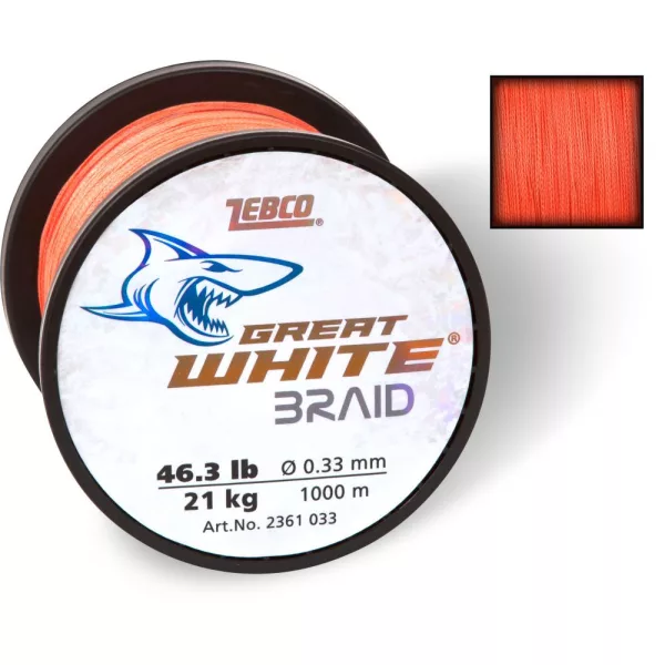 Zebco O 0,25mm Great White™ Pletená šnúra H: 1000m 12,00kg / 27lbs oranžová - Pletená šnúra