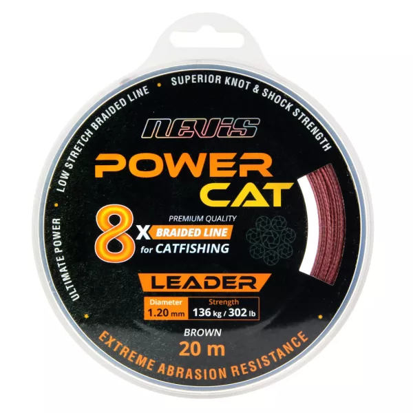 Nevis Powercat Braid Leader X8 20m 1.20mm Pletená náväzcová šnúra-Hnedá