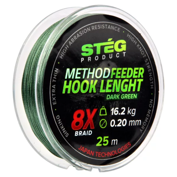 Stég Stég Method Feeder Pletená nadväzcová šnúra 0.10mm 25m-Tmavozelená