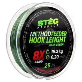   Stég Stég Method Feeder pletená nadväzcová šnúra 0.14mm 25m-Tmavozelená