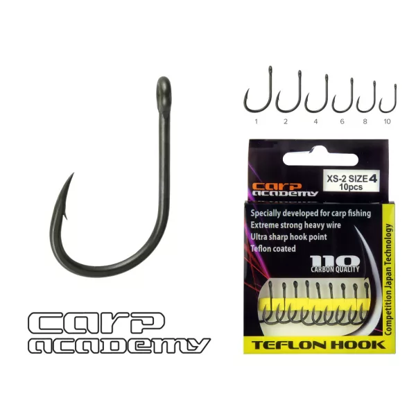 Carp Academy Teflónový háčik XS-2 Čierna 2 10ks/balenie Boiliesový háčik s očkom a protihrotom