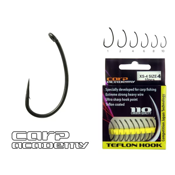 Carp Academy Teflónový háčik XS-3 Čierna 8 10ks/balenie Boiliesový háčik s očkom a protihrotom