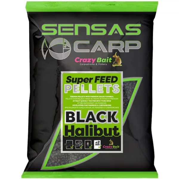 Sensas Super Feed Pellets Black Halibut 4mm Kŕmne pelety 700gr