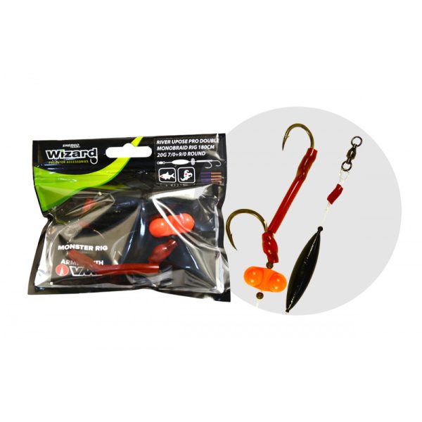 Wizard Monster River Upose Pro Double Monobraid Rig 7/0+9/0 20gr Round Nadväzec na sumce