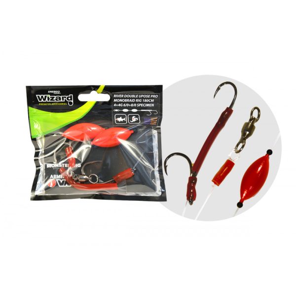 Wizard Monster River Upose Pro Double Monobraid Rig 6/0+8/0 4+4gr Specimen Nadväzec na sumce
