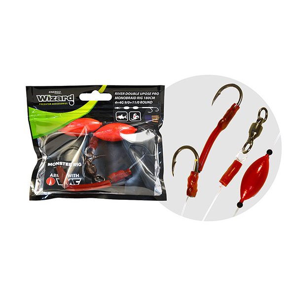Wizard Monster River Upose Pro Double Monobraid Rig 7/0+9/0 4+4gr Round Nadväzec na sumce