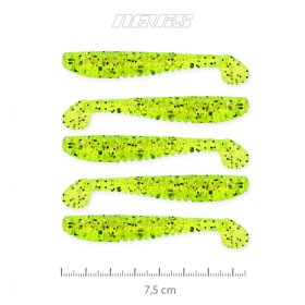   Nevis Impulse Shad 7,5cm 3,05gr 5ks/bal Fluo zelený trblietavý Plastová nástraha