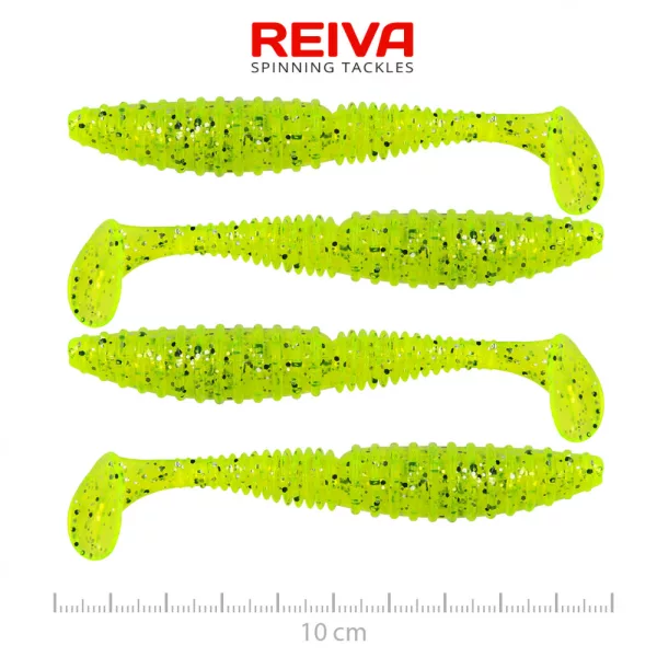 Reiva Zander Power Shad 10cm 7,05g 4ks/bal (Fluo Zelená Trblietka II.)