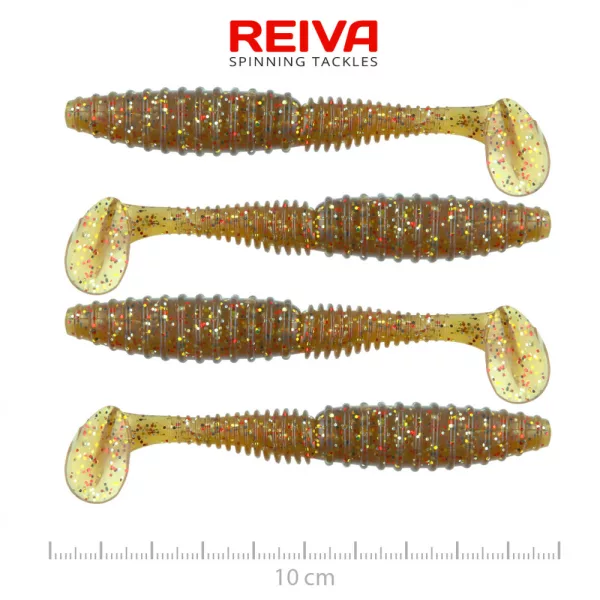 Reiva Zander Power Shad 10cm 7,05g 4ks/bal (Hnedá Trblietka) Plastová nástraha