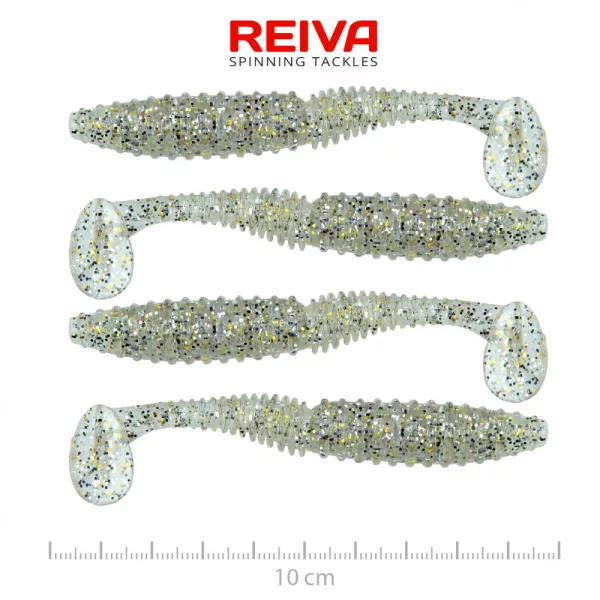 Reiva Zander Power Shad 10cm 7,05g 4ks/bal (Strieborná Trblietka) Plastová nástraha