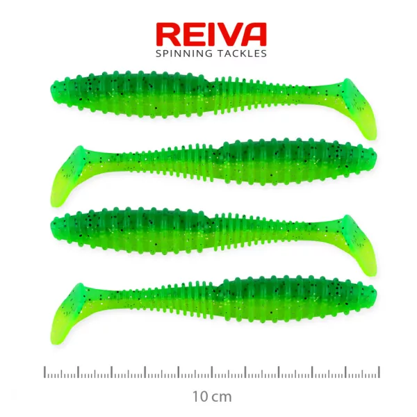 Reiva Zander Power Shad 10cm 7,05g 4ks/bal (Zelená Trblietka) Plastová nástraha