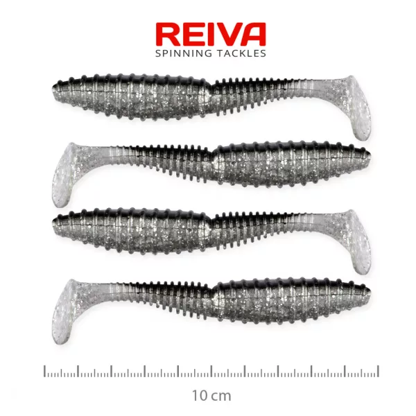 Reiva Zander Power Shad 10cm 7,05g 4ks/bal (Strieborná Trblietka) Plastová nástraha