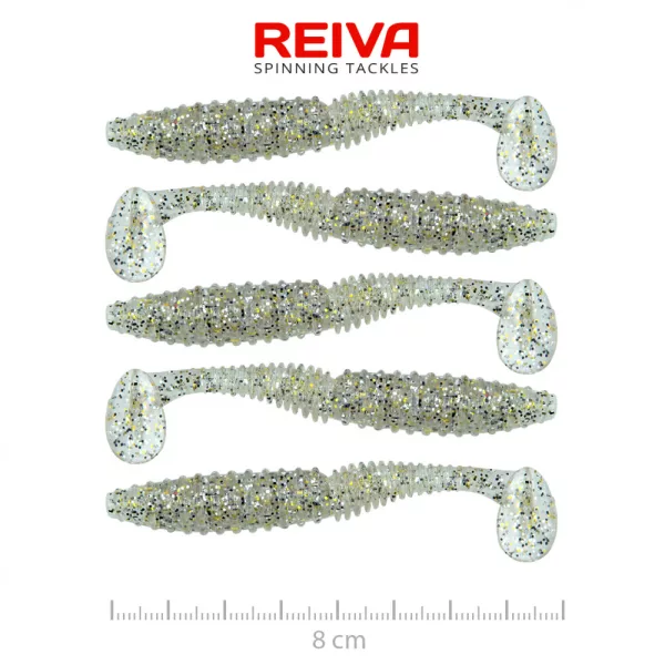 Reiva Zander Power Shad 8cm 3,18g 5ks/bal (Strieborná Trblietka) Plastová nástraha