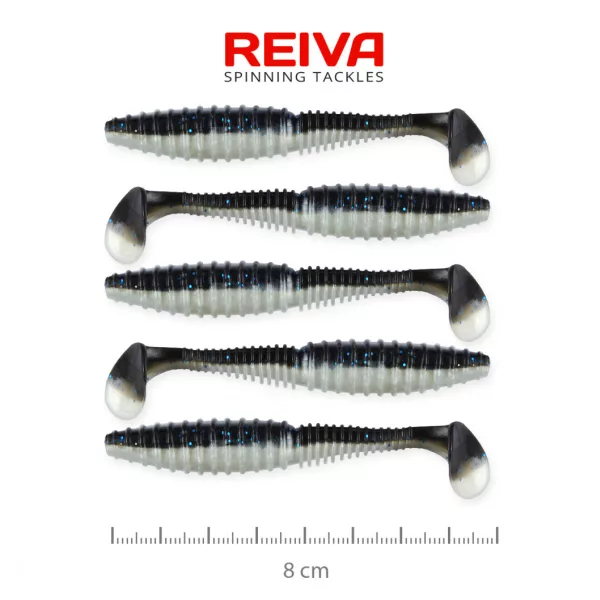 Reiva Zander Power Shad 8cm 3,18g 5ks/bal (Čierno Strieborná) Plastová nástraha