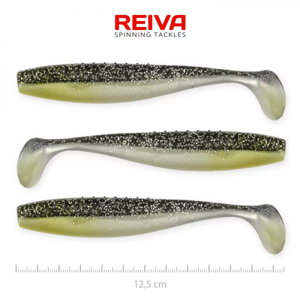 Reiva Flat Minnow shad 12,5cm 3ks/bal (Čierno-strieborný trblietavý) Plastová nástraha