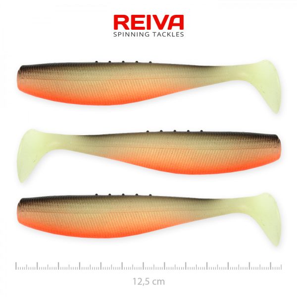 Reiva Flat Minnow shad 12,5cm 3ks/bal (Čierno-bielo-oranžový) Plastová nástraha