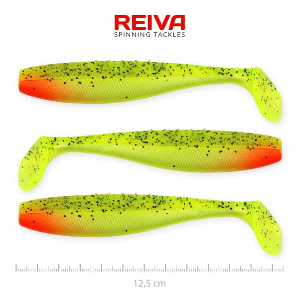 Reiva Flat Minnow shad 12,5cm 3ks/bal (Zeleno-červený trblietavý) Plastová nástraha