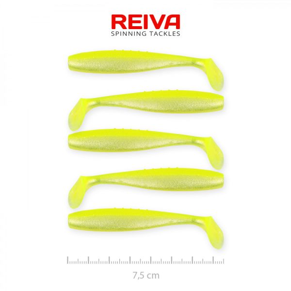 Reiva Flat Minnow shad 7,5cm 5ks/bal (Žlto-strieborný) Plastová nástraha