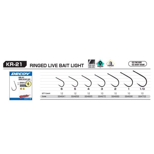 Decoy KR-21 Round Live Bait Light 4 Füles Szakállas Egyágú Ragadozóhalas Horog 12db
