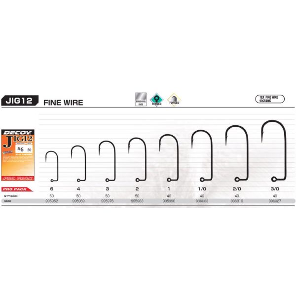 Decoy Pro Pack Jig12 Fine Wire #1 Füles Szakállas Egyágú Jig Horog 40db