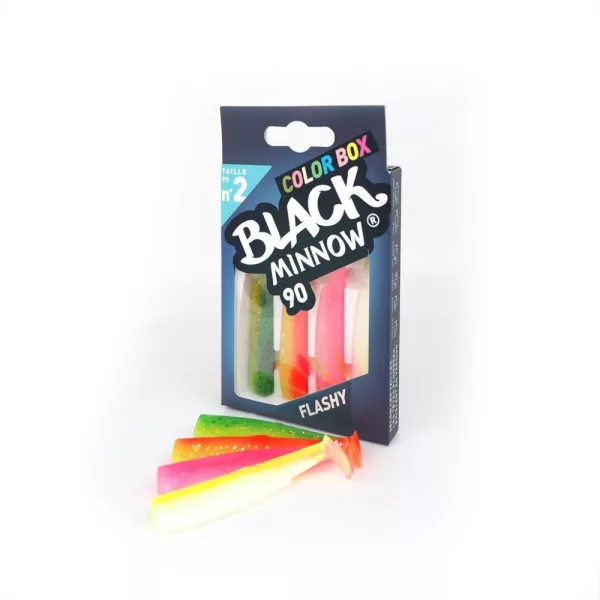 FIIISH 4ks 90mm telo Black Minnow v žiarivých farbách: Green/Orange - Orange/Yellow - Fluo Yellow - Plastová nástraha