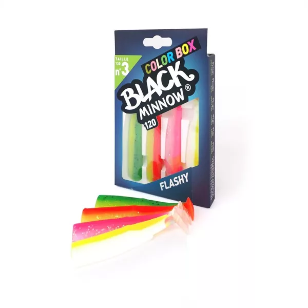 FIIISH 4ks 120mm telo Black Minnow v živých farbách: Green/Orange - Orange/Yellow - Fluo Pink - F Plastová nástraha