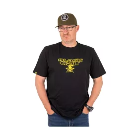 Black Cat Distressed Logo Black Tee Tričko S