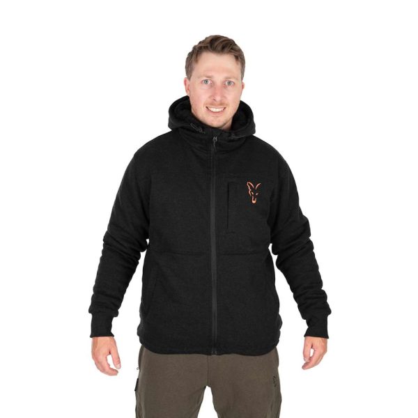 Fox Collection Black-Orange Sherpa Hoody Mikina s kapucňou L